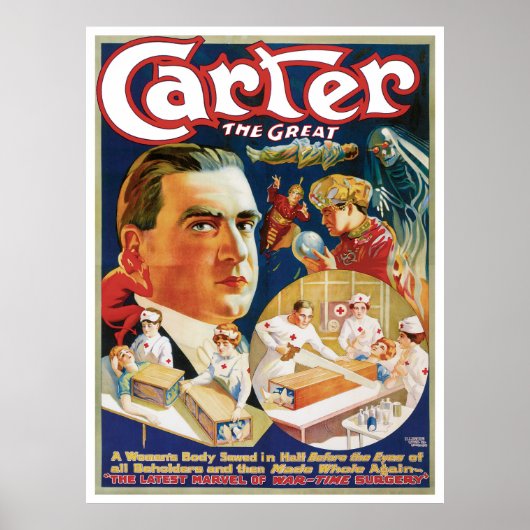 Affiche de magie vintage, magicien Carter le Grand (Devant)