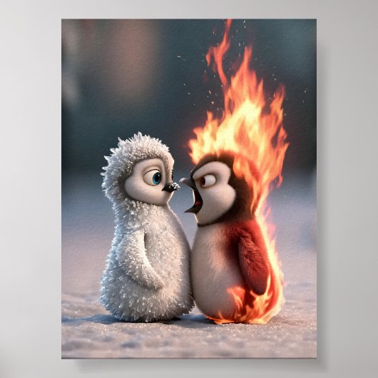 Affiche de manchot Amber & Frosty Fire and Ice (Devant)
