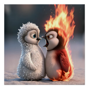 Affiche de manchot Amber & Frosty Fire and Ice