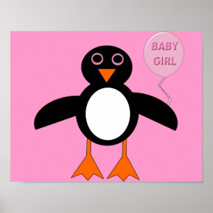 Affiche de manchot fille bébé rose mignonne