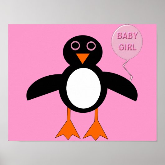 Affiche de manchot fille bébé rose mignonne (Devant)
