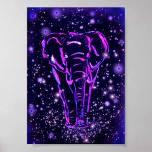 Affiche de marche éléphant Peinture de nuit rose v