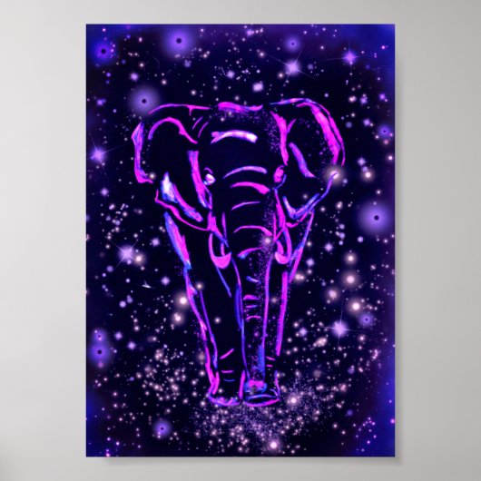 Affiche de marche éléphant Peinture de nuit rose v (Devant)