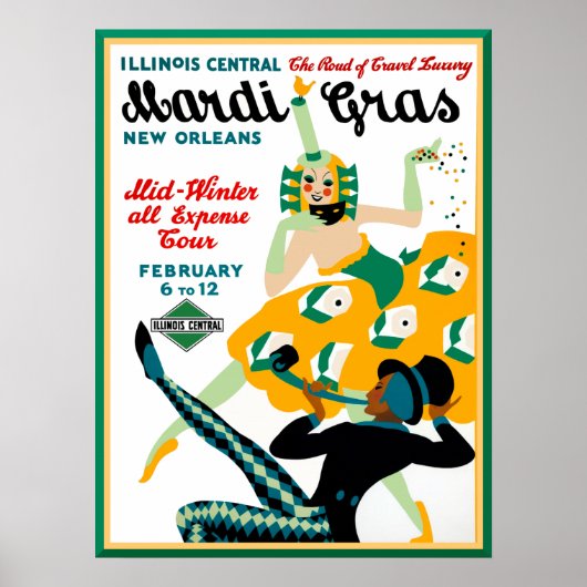 Affiche de Mardi Gras du Illinois Central Railroad (Devant)