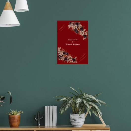 Affiche de mariage à fleurs rouges Bienvenue de m (Salon 1)