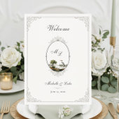 Affiche de mariage à monogramme de paysage françai