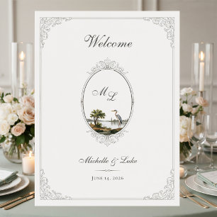 Affiche de mariage à monogramme de paysage françai