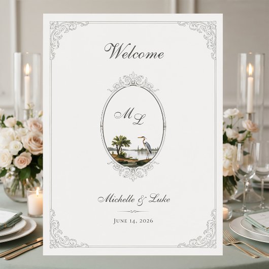 Affiche de mariage à monogramme de paysage françai