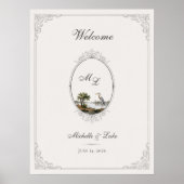 Affiche de mariage à monogramme de paysage françai (Devant)