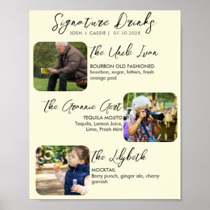 Affiche de mariage à trois photos avec boissons si