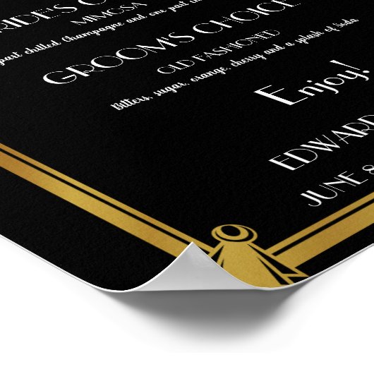 Affiche de mariage bar à cocktails signature Art D (Coin)