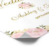 Affiche de mariage chic rose blush floral Panneau  (Coin)