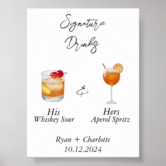 Affiche de mariage - Cocktails de signature à lui  (Devant)