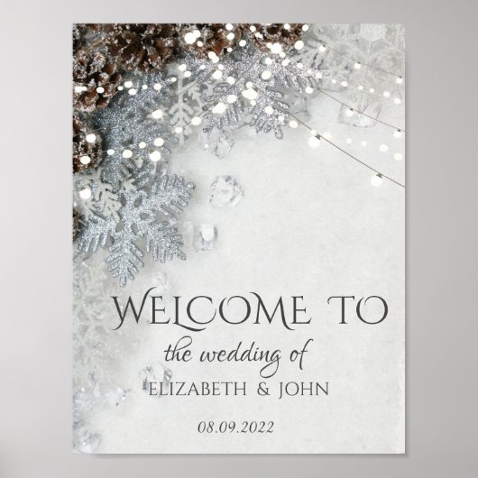 Affiche de mariage Cône de pin, flocons de neige (Devant)