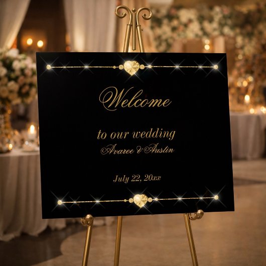 Affiche de mariage Diamants Or et Paillettes