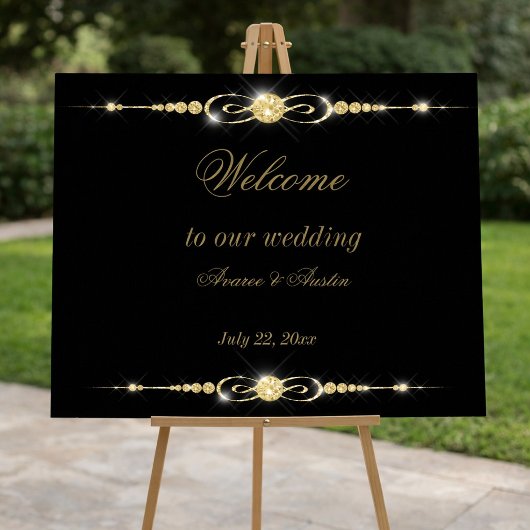 Affiche de mariage Diamants Or et Paillettes