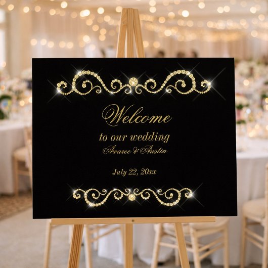 Affiche de mariage Diamants Or et Paillettes