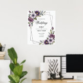 Affiche de mariage encadrée aux fleurs violettes (Bureau à domicile)