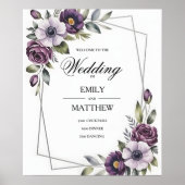 Affiche de mariage encadrée aux fleurs violettes (Devant)