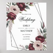 Affiche de mariage encadrée florale burgundy (Devant)