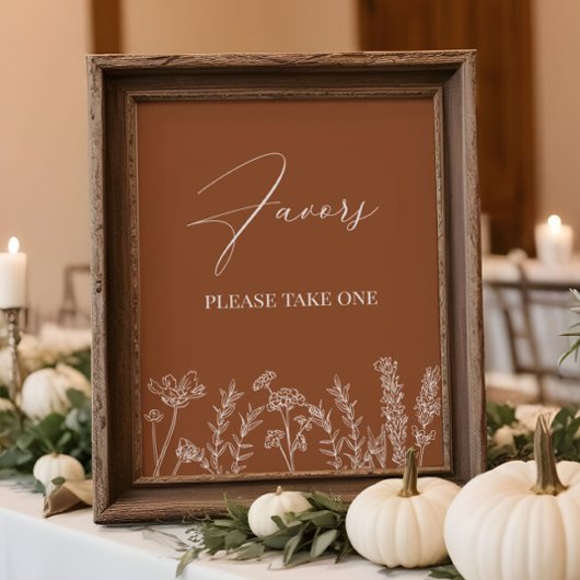 Affiche de mariage Fleur sauvage Orange Brûlé Sign