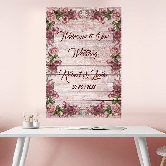 Affiche de mariage floral de rose de campagne de b