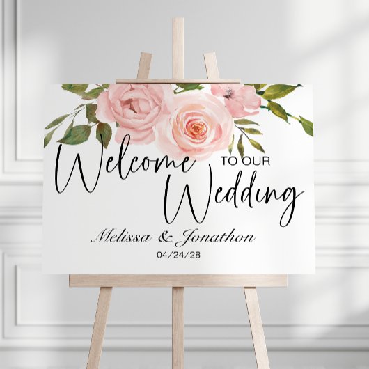 Affiche de mariage floral Roses Rose Pâle
