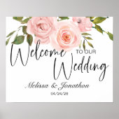 Affiche de mariage floral Roses rose rougeoyant (Devant)