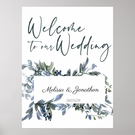 Affiche de mariage floral vert argenté de sauge (Devant)
