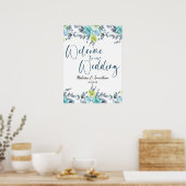 Affiche de mariage florale bleu clair jaune vert (Cuisine)