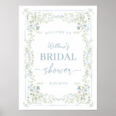 Affiche de mariage florale bleue botanique vintage (Devant)