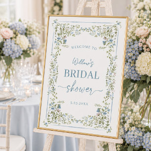 Affiche de mariage florale bleue botanique vintage
