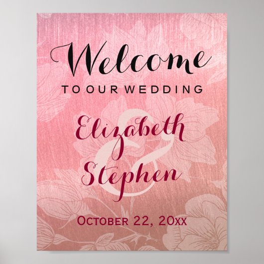Affiche de mariage florale en or rose chic moderne (Devant)