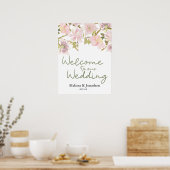 Affiche de mariage florale Magnolia Rouge Rosé (Cuisine)