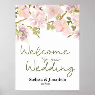 Affiche de mariage florale Magnolia Rouge Rosé