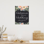 Affiche de mariage florale pastel vert pêche et ma (Cuisine)