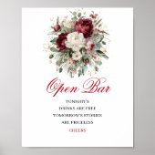 Affiche de mariage Glam Blush Burgundy Open Bar (Devant)