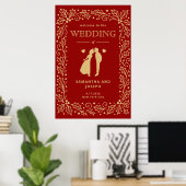 Affiche de mariage Luxe Rouge et Or Antique (Bureau à domicile)