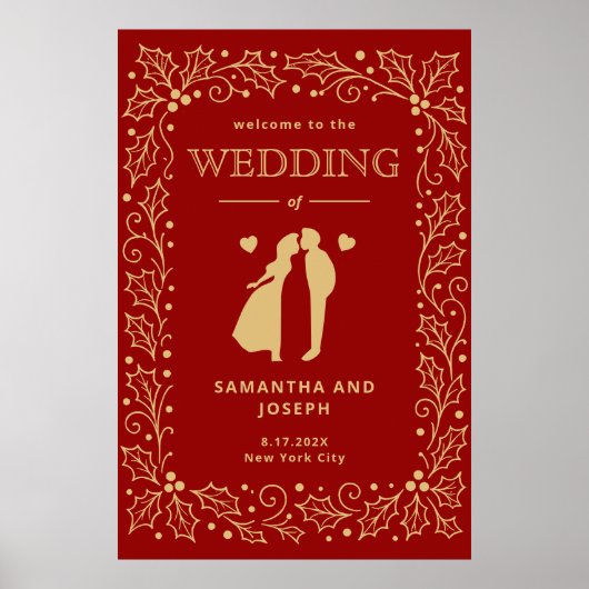Affiche de mariage Luxe Rouge et Or Antique (Devant)