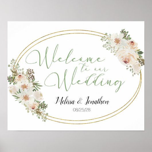 Affiche de mariage romantique élégante à fleurs bl (Devant)