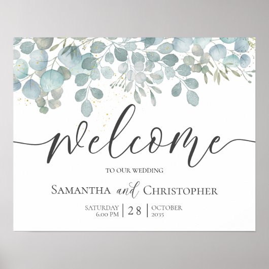 Affiche de mariage Rustique Eucalyptus Vert Sauge (Devant)