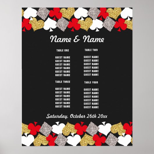 Affiche de mariage Table Plan Casino de Vegas Cart (Devant)