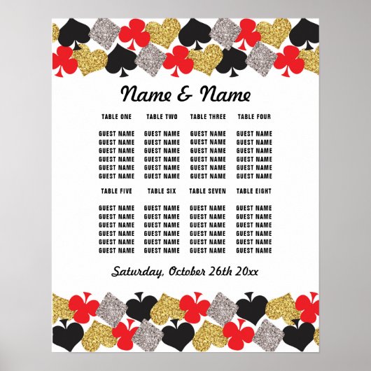 Affiche de mariage Table Plan de salle Vegas Casin (Devant)