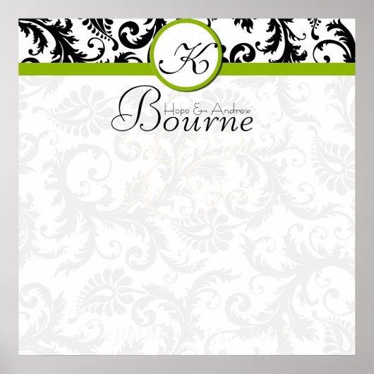 Affiche de mariage vert damassé pour mariée et mar (Devant)