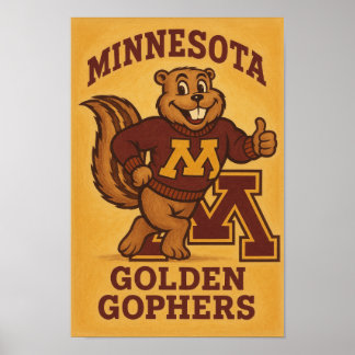 Affiche de mascotte Vintage Minnesota Golden Gophe