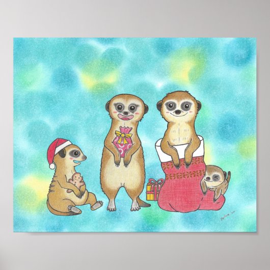 Affiche de maternelle d'animal de Noël de suricate (Devant)