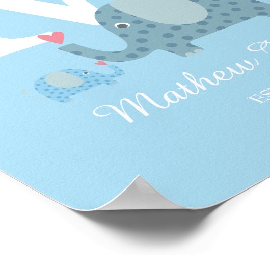 Affiche de maternité à monogramme initial éléphant (Coin)