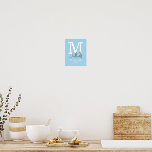 Affiche de maternité à monogramme initial éléphant (Cuisine)