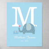 Affiche de maternité à monogramme initial éléphant (Devant)