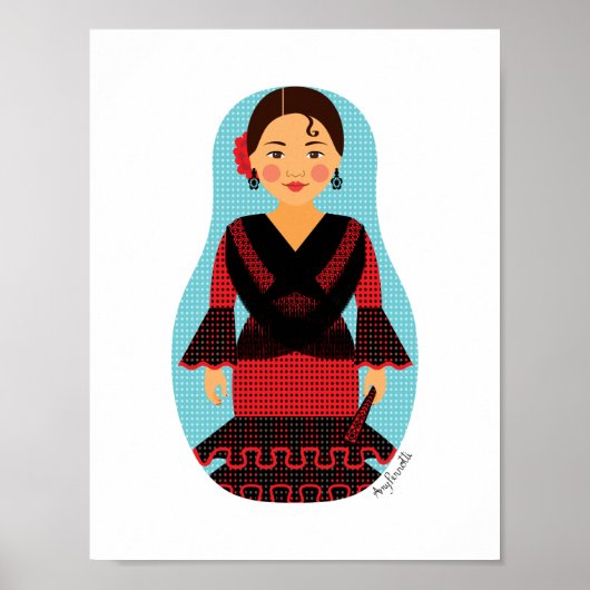 Affiche de Matriochka en robe rouge espagnole (Devant)